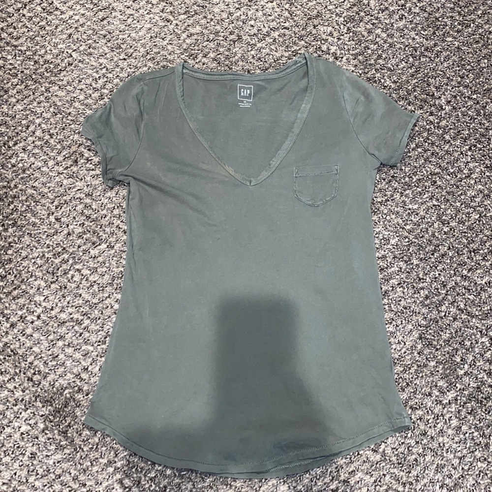 Gap distressed, v neck, pocket tee.